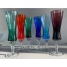 SET 6 BICCHIERI FLUTE CHAMPAGNE VINTAGE VETRO Murano POLICROMO STELO TORCHON '60