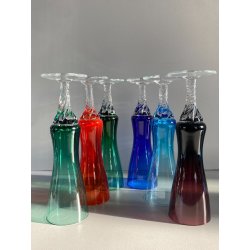 SET 6 BICCHIERI FLUTE CHAMPAGNE VINTAGE VETRO Murano POLICROMO STELO TORCHON '60