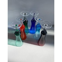 SET 6 BICCHIERI FLUTE CHAMPAGNE VINTAGE VETRO Murano POLICROMO STELO TORCHON '60