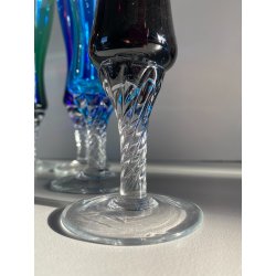SET 6 BICCHIERI FLUTE CHAMPAGNE VINTAGE VETRO Murano POLICROMO STELO TORCHON '60