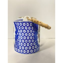 TEIERA CERAMICA BIANCA BLU MANICO BAMBU DECORO "Geisha" RISERVE ISTORIATE '50