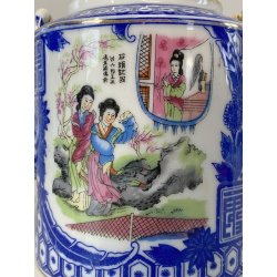TEIERA CERAMICA BIANCA BLU MANICO BAMBU DECORO "Geisha" RISERVE ISTORIATE '50