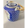 TEIERA CERAMICA BIANCA BLU MANICO BAMBU DECORO "Geisha" RISERVE ISTORIATE '50