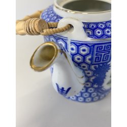 TEIERA CERAMICA BIANCA BLU MANICO BAMBU DECORO "Geisha" RISERVE ISTORIATE '50