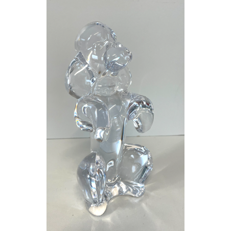SCULTURA VINTAGE CANE BARBONCINO CRISTALLO SEVRES FRANCE POODLE BEGGING DOG 1980