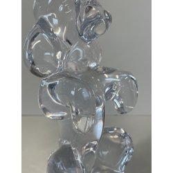 SCULTURA VINTAGE CANE BARBONCINO CRISTALLO SEVRES FRANCE POODLE BEGGING DOG 1980