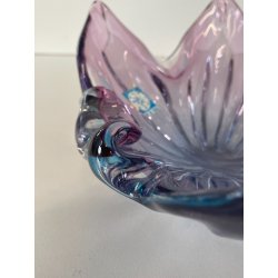 CIOTOLA POSACENERE VETRO SOMMERSO MURANO SVUOTA TASCHE BICOLORE AZZURRO VIOLA