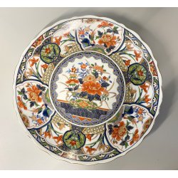 PIATTO CENTROTAVOLA PORCELLANA Imari Arita MOTIVI FLOREALI UCCELLI ø 31 cm JAPAN