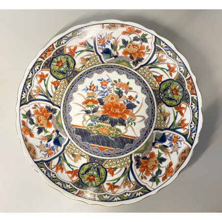 PIATTO CENTROTAVOLA PORCELLANA Imari Arita MOTIVI FLOREALI UCCELLI ø 31 cm JAPAN