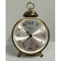 Swiza OROLOGIO TAVOLO 8 GIORNI suoneria ANNI 70 OTTONE DORATO Old Alarm Clock
