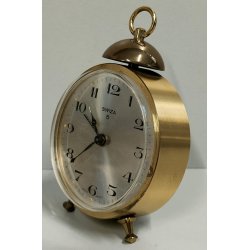 Swiza OROLOGIO TAVOLO 8 GIORNI suoneria ANNI 70 OTTONE DORATO Old Alarm Clock