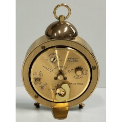 Swiza OROLOGIO TAVOLO 8 GIORNI suoneria ANNI 70 OTTONE DORATO Old Alarm Clock