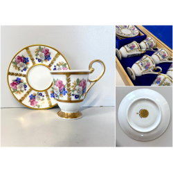 SET 6 TAZZINE CAFFè PORCELLANA RWK Baviera DECORO BOUQUET FIORITO ORO WOODEN BOX