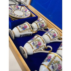 SET 6 TAZZINE CAFFè PORCELLANA RWK Baviera DECORO BOUQUET FIORITO ORO WOODEN BOX