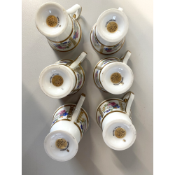 SET 6 TAZZINE CAFFè PORCELLANA RWK Baviera DECORO BOUQUET FIORITO ORO WOODEN BOX