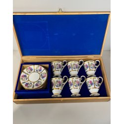 SET 6 TAZZINE CAFFè PORCELLANA RWK Baviera DECORO BOUQUET FIORITO ORO WOODEN BOX