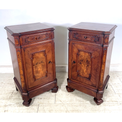 ANTICA COPPIA COMODINI UMBERTINI EPOCA 800 LEGNO RADICA COMODINO CAMERA DA LETTO