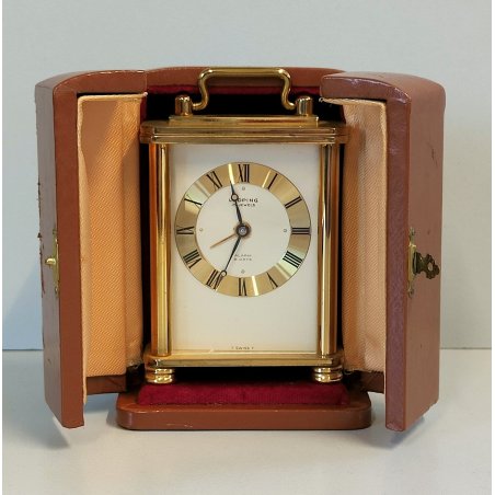 ANTICO OROLOGIO TAVOLO DORATO Looping 8 giorni OFFICIER Travel Alarm Clock BOX