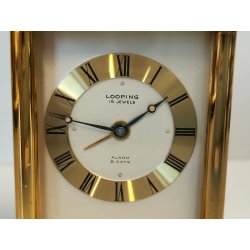 ANTICO OROLOGIO TAVOLO DORATO Looping 8 giorni OFFICIER Travel Alarm Clock BOX