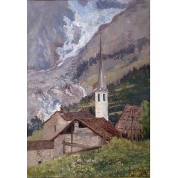 GRANDE QUADRO DIPINTO OLIO TAVOLA C. Agazzi PAESAGGIO Entrèves COURMAYEUR '800