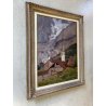 GRANDE QUADRO DIPINTO OLIO TAVOLA C. Agazzi PAESAGGIO Entrèves COURMAYEUR '800