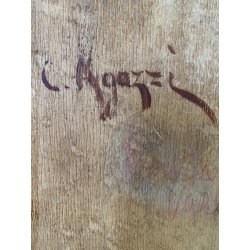 GRANDE QUADRO DIPINTO OLIO TAVOLA C. Agazzi PAESAGGIO Entrèves COURMAYEUR '800