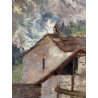 GRANDE QUADRO DIPINTO OLIO TAVOLA C. Agazzi PAESAGGIO Entrèves COURMAYEUR '800