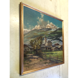 GRANDE QUADRO DIPINTO OLIO E. Magrotti PAESAGGIO ALPINO VALTOURNENCHE 94x98 cm