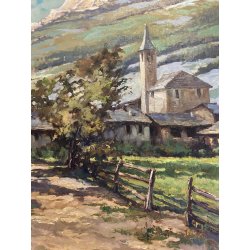 GRANDE QUADRO DIPINTO OLIO E. Magrotti PAESAGGIO ALPINO VALTOURNENCHE 94x98 cm
