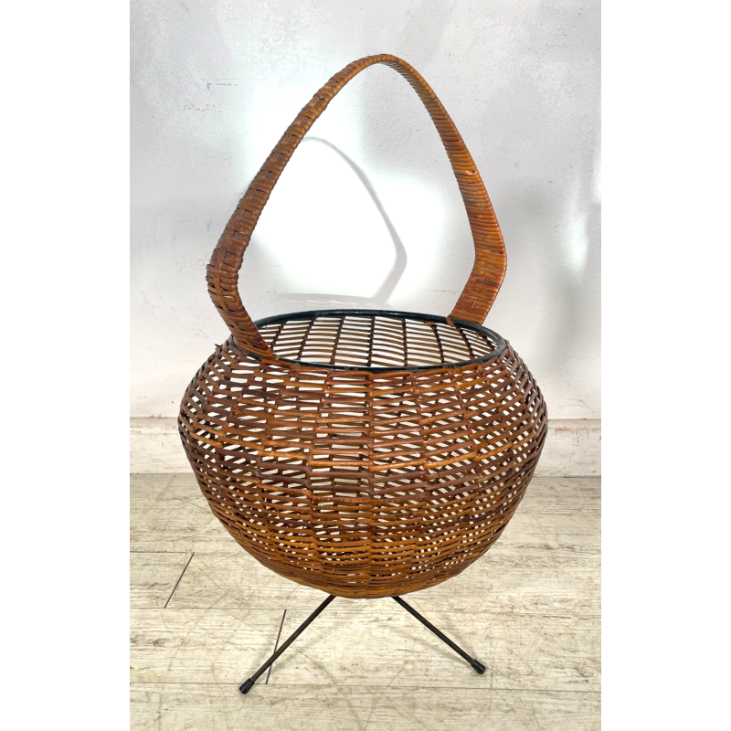 ANTICO CESTINO VINTAGE PORTARIVISTE PAGLIA PORTA LIBRI LIBRERIA SALOTTO DESIGN