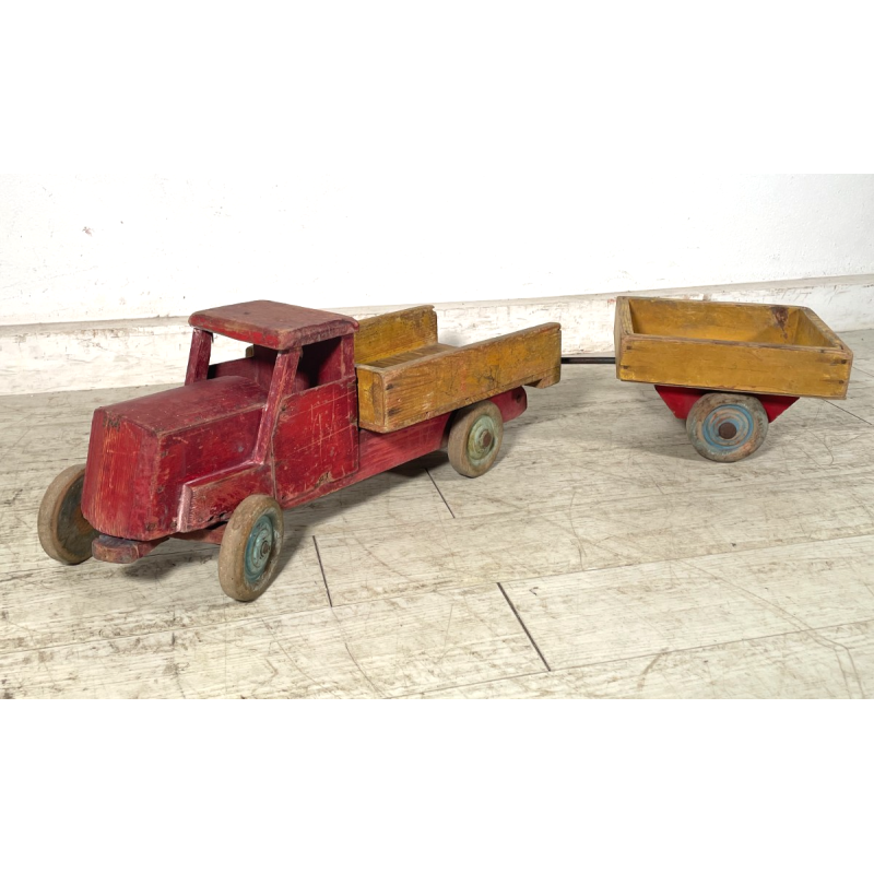 ANTICO CAMION GIOCATTOLO WISA GLORIA SUISSE LEGNO TIR RIMORCHIO TOYS EPOCA 1940