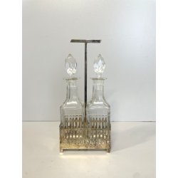 antico SET CONDIMENTI ARGENTATO PORTA OLIO ACETO da tavola BOTTIGLIE VETRO '900