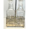 antico SET CONDIMENTI ARGENTATO PORTA OLIO ACETO da tavola BOTTIGLIE VETRO '900