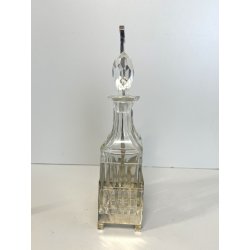 antico SET CONDIMENTI ARGENTATO PORTA OLIO ACETO da tavola BOTTIGLIE VETRO '900