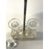 antico SET CONDIMENTI ARGENTATO PORTA OLIO ACETO da tavola BOTTIGLIE VETRO '900