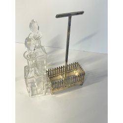 antico SET CONDIMENTI ARGENTATO PORTA OLIO ACETO da tavola BOTTIGLIE VETRO '900