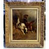 QUADRO DIPINTO OLIO TELA Henry Schouter DUE CANI da CACCIA SETTER