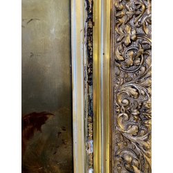 QUADRO DIPINTO OLIO TELA Henry Schouter DUE CANI da CACCIA SETTER