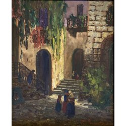 ANTICO QUADRO DIPINTO Pino Pessina Da Castanedo PAESAGGIO FIGURE VECCHIA ORTA