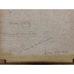 ANTICO QUADRO DIPINTO Pino Pessina Da Castanedo PAESAGGIO FIGURE VECCHIA ORTA