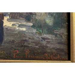 ANTICO QUADRO DIPINTO Pino Pessina Da Castanedo PAESAGGIO FIGURE VECCHIA ORTA