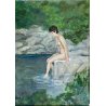 DIPINTO OLIO Gigi Comolli "Bagnante" RITRATTO NUDO FIGURA FEMMINILE LAGO FIUME