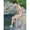 DIPINTO OLIO Gigi Comolli "Bagnante" RITRATTO NUDO FIGURA FEMMINILE LAGO FIUME