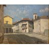 QUADRO DIPINTO OLIO TAVOLA Gigi Comolli "PIAZZA OLEGGIO CASTELLO" PAESAGGIO '900