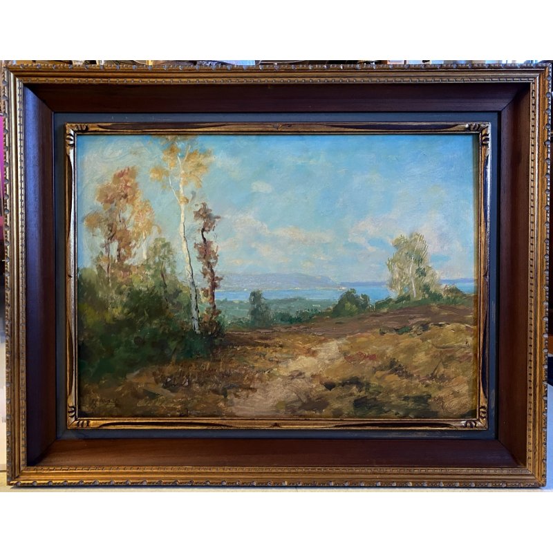 QUADRO DIPINTO OLIO Gigi Comolli PAESAGGIO AUTUNNO COLLINE LAGO MAGGIORE '900