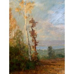 QUADRO DIPINTO OLIO Gigi Comolli PAESAGGIO AUTUNNO COLLINE LAGO MAGGIORE '900