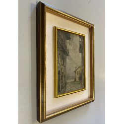 ANTICO DIPINTO OLIO G. Salviati PAESAGGIO RURALE SCORCIO BORGO MONTANO INVERNO