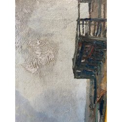 ANTICO DIPINTO OLIO G. Salviati PAESAGGIO RURALE SCORCIO BORGO MONTANO INVERNO