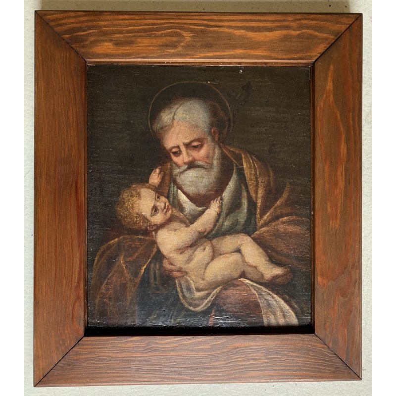 ANTICO DIPINTO OLIO TAVOLA San Giuseppe  GESù BAMBINO RELIGIOSO ARTE SACRA '700
