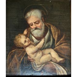 ANTICO DIPINTO OLIO TAVOLA San Giuseppe  GESù BAMBINO RELIGIOSO ARTE SACRA '700